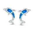 thumbnail image 2 of Bling Jewelry Womens Blue Opal Inlay Dolphins Stud Earrings Silver Ocean Marine, 2 of 5