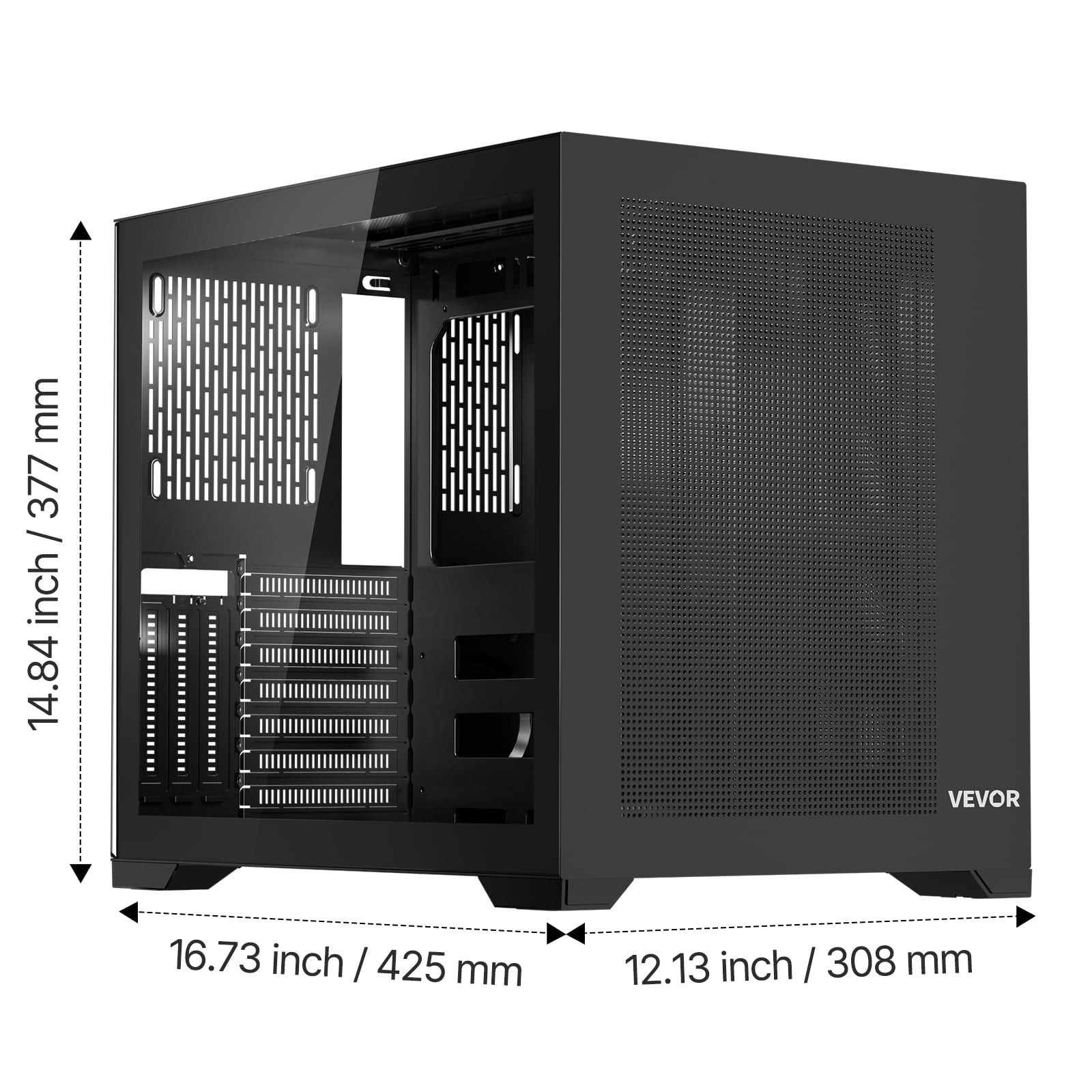 VEVOR Mid-Tower PC Case, Dual Chamber, Gaming Computer Case with Tempered Glass Panels, Magnetic Dust Filter, Cable Management, for GPU up to 410&nbsp;mm in Length, Compatible with ATX/M-ATX/ITX