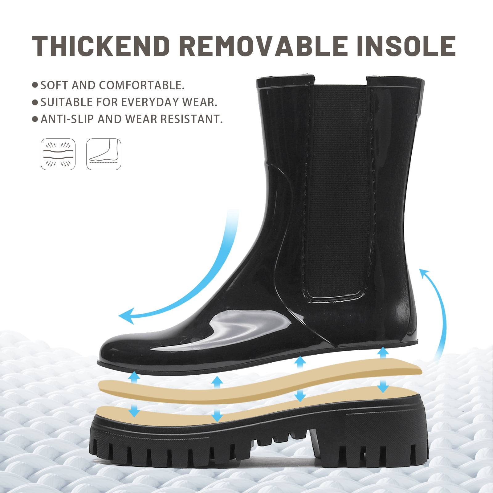Lcamaw Rain Boots for Women, Waterproof PVC Rubber Garden Boots Womens Chelsea Boots Short Platfrom Rain Boots, Anti-Slip Elastic Slip On Rainboots Garden Rain Shoes for Yard Farm Outdoor Work