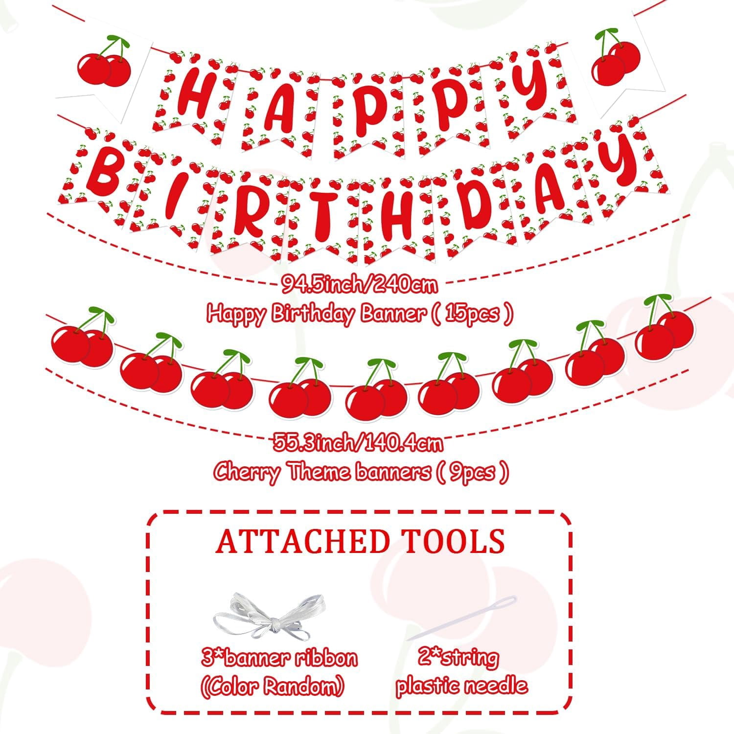 Cherry Themed Happy Birthday Banner Garland Sweet Cherry Birthday Party Decorations Fruit Theme Party Supplies for Girls1st 2nd 3rd Birthday Party