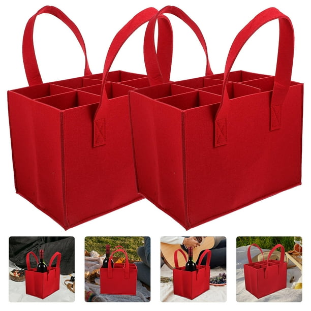 FUTUREORYY 2Ud Bolsa Tote De Fieltro Para Vino Con Compartimentos Y Asa Resistente Roja