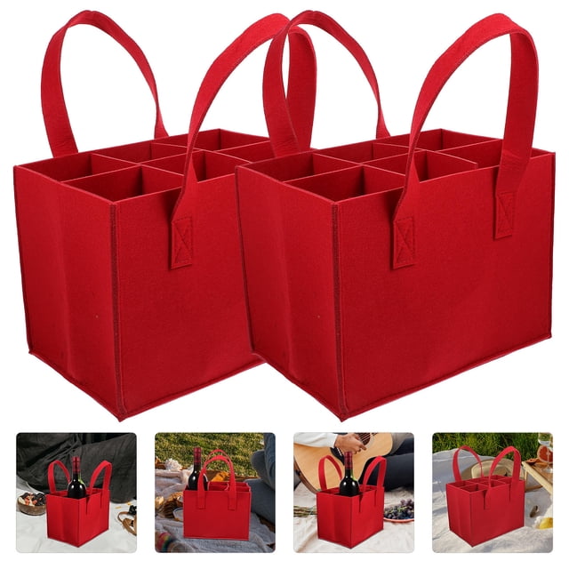 FUTUREORYY 2Ud Bolsa Tote De Fieltro Para Vino Con Compartimentos Y Asa Resistente Roja