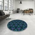 thumbnail image 4 of Ahgly Tapis Rond Lavable en Machine Intérieur Transitionnel Vert Cyan Foncé, 7 Pieds Rond, 4 of 7