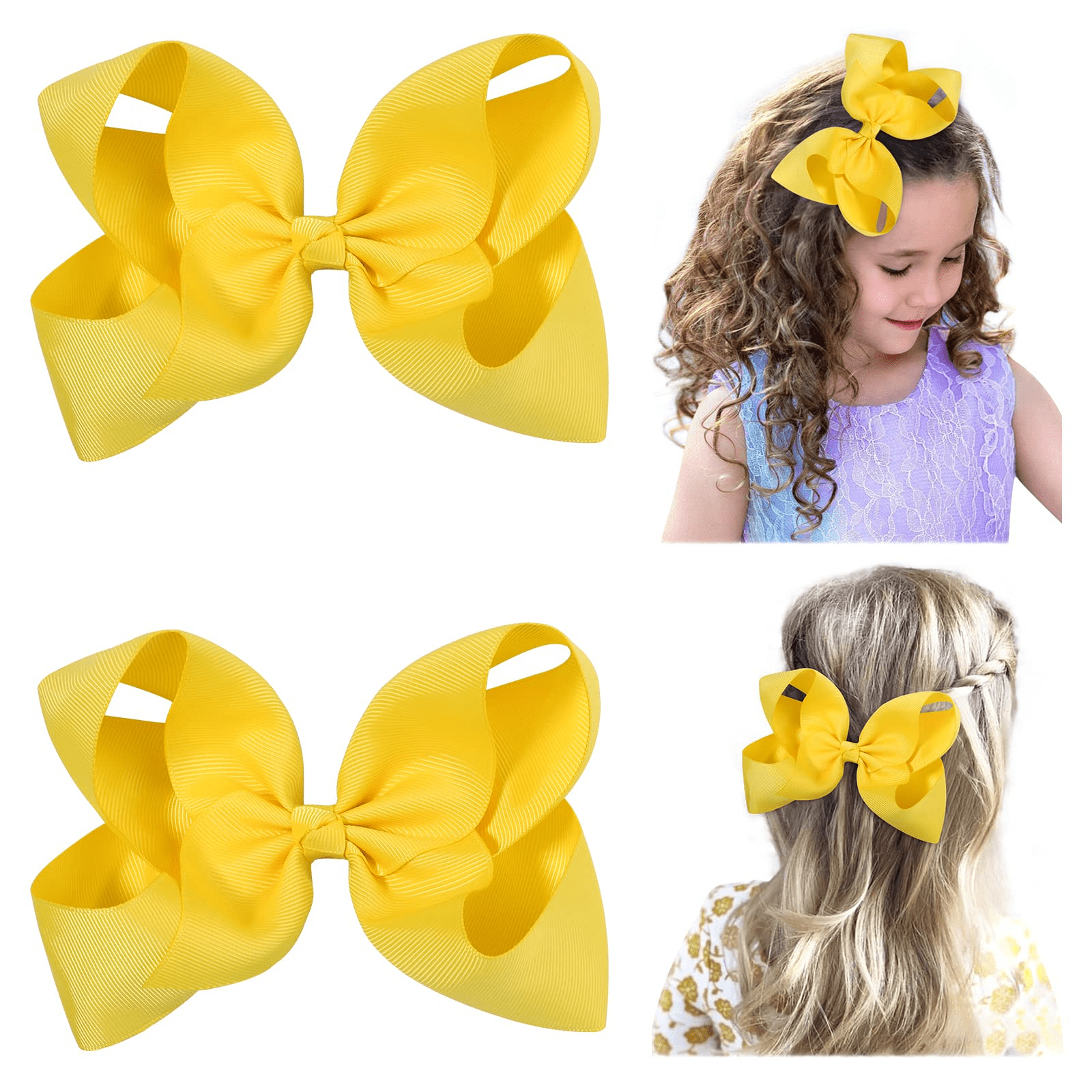Choicbaby 2pcs 6" Big Hair Bows for Girls Alligator Clips Grosgrain