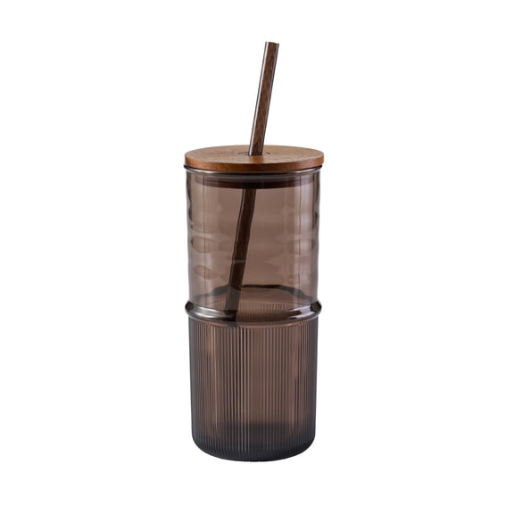 Better Homes & Gardens Brown Ribbed 22 oz Tritan Tumbler with Acacia Lid