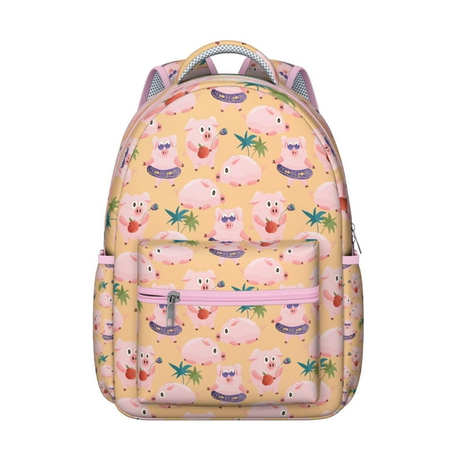 Cute Pig Design Student Backpack Watercolor Farm Animal Pattern Cartoon School Bag Abstract Aesthetic Piggy Print Artistic Bookbag for Student