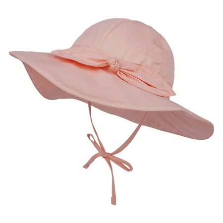 

kpoplk Boys Winter Hats Kid s Solid Sun Hat Wide Brim UPF 50+ Protection Hat For Toddler Boys Girls Adjustable Bow Bucket Hat(Pink)