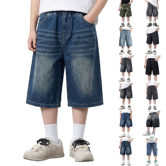 Gaexia Boy's Jorts Baggy Jeans Shorts Straight Leg Casual Denim Shorts with Pockets