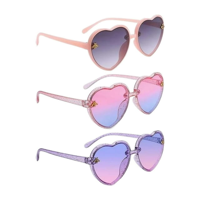 Bunblic Lunettes de Soleil Cœur pour Enfants Lunettes de Fête Mignonnes Confortables Portables Tendance pour Plage Randonnée Été Rue Bleu violet Champagne