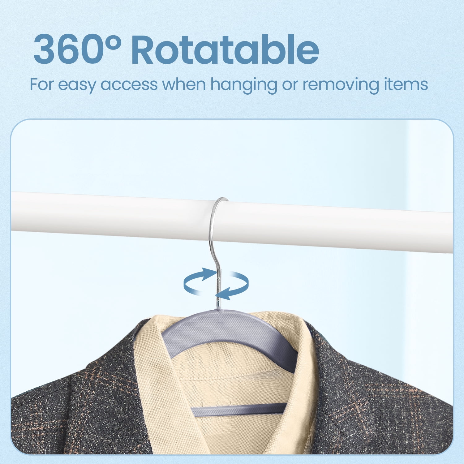 LEDREM 50-Pack Clothes Hangers, Plastic Hangers Non-Slip , Heavy-Duty Space-Saving, 360° Swivel Hook, for Coats,Pants, Light & Dark Gray