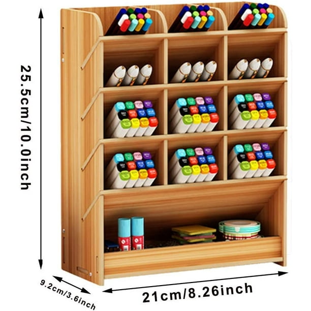 Organizador de escritorio de madera, caja de soporte de bolígrafo de papelería de oficina multifuncional para el hogar, oficina, útiles escolares, estante de almacenamiento (cereza) Xemadio QH-216
