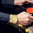 thumbnail image 4 of Men's Luxury Analog Quartz Gold Wrist Watches Business Stainless Steel Band Dress Wrist Watch Classic Calendar Date Window 3ATM Water Resistant, 4 of 6