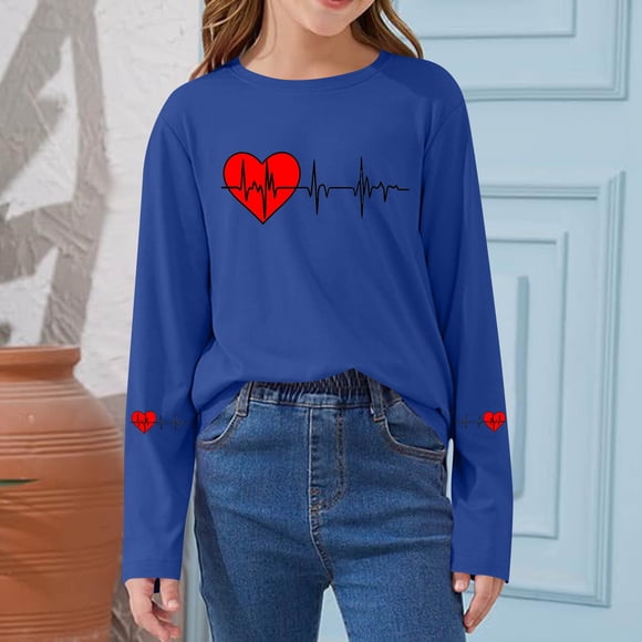 Blusas y camisas de manga larga con cuello redondo CUHK Top estampado de cuello redondo para primavera y verano Jersey informal Camisa básica de manga larga para niños y niñas Blusa de poliéster para