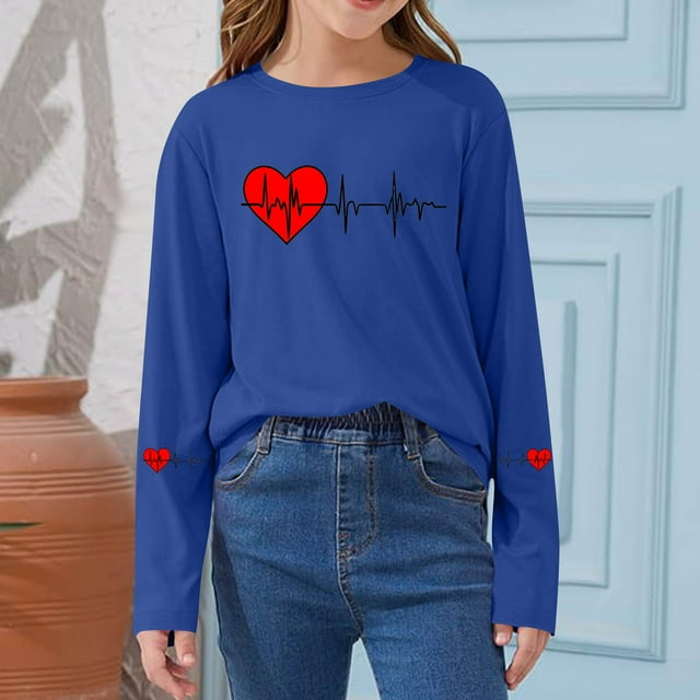 Blusas y camisas de manga larga con cuello redondo CUHK Top estampado de cuello redondo para primavera y verano Jersey informal Camisa básica de manga larga para niños y niñas Blusa de poliéster para