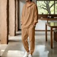 thumbnail image 2 of Mens 2 Piece Sets Hooded Henley Shirt Lightweight Long Sleeve Loose Pants Summer Beach Vacation Outfits, 2 of 5
