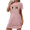 thumbnail image 1 of Sakmal Robe de Nuit Confortable pour Femmes Grande Taille Rose de Noël Ultra Douce Chemise de Nuit Courte Col Rond Imprimé Dindes Manches Courtes Robes de Nuit P-2TG, 1 of 4