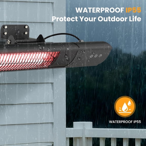 Heating Wall-Mounted Outdoor Heaters for Patio, Indoor/Outdoor Hanging Electric Patio Heater 1500W 3 Heat Modes with Remote, Infrared Outdoor Heater IP55 Resistant, 24H Timer, Black$$Garden & Patio