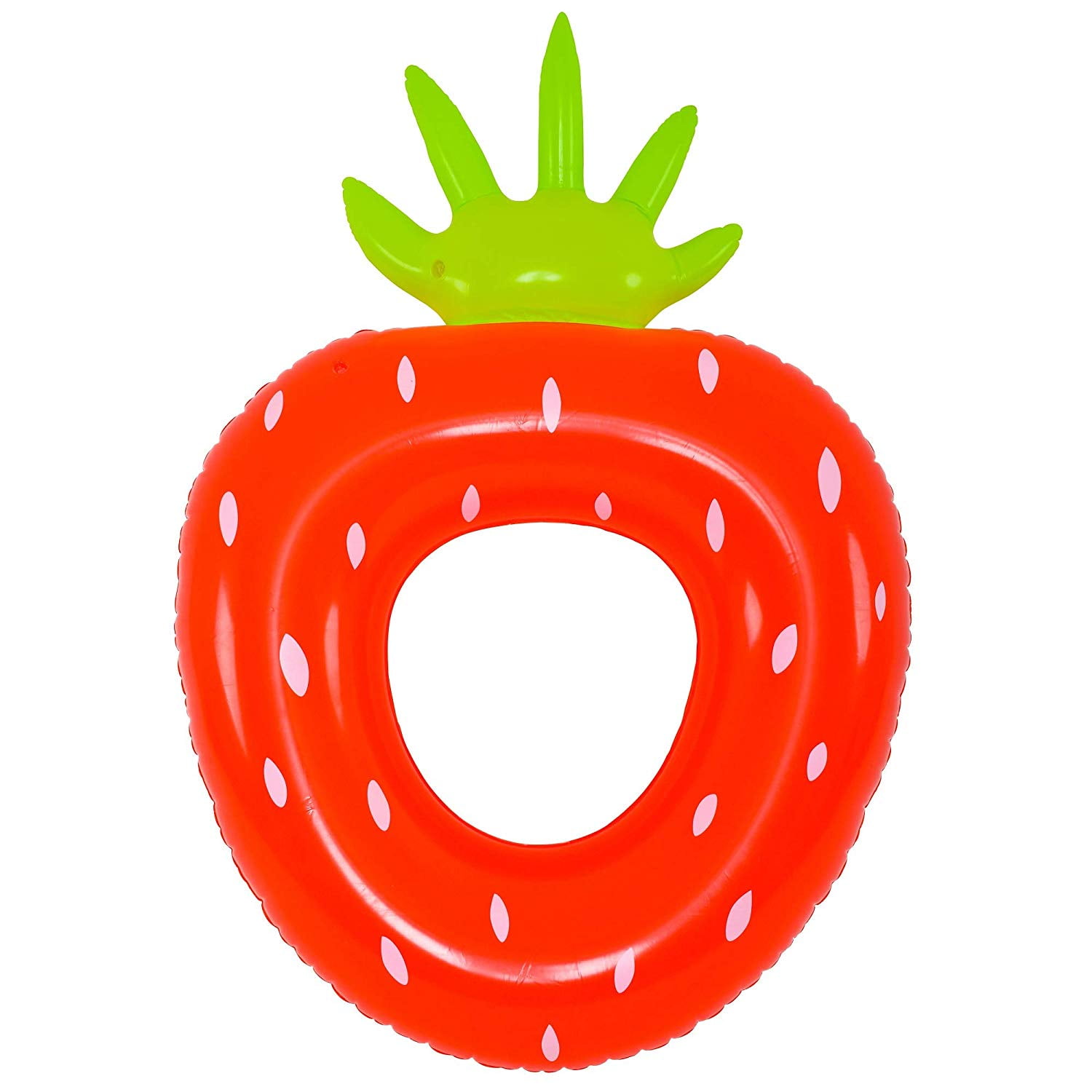 72" Inflatable Red and Green Strawberry Shaped Swimming Pool Float, Red