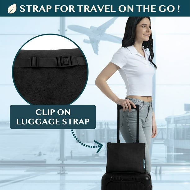 PAVILIA Travel Blanket & Pillow Set – Soft Microfleece, Compact, With Pockets & Luggage Strap