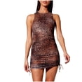 thumbnail image 1 of Birdeem Womens Fashion Sexy Round-Neck Print Sleeveless Tight Drawstring Mini Dress, 1 of 5
