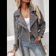 thumbnail image 4 of Chaqueta Corta de con Cinturón para Mujer, Chaqueta de Moto, Abrigo Gris M, 4 of 9