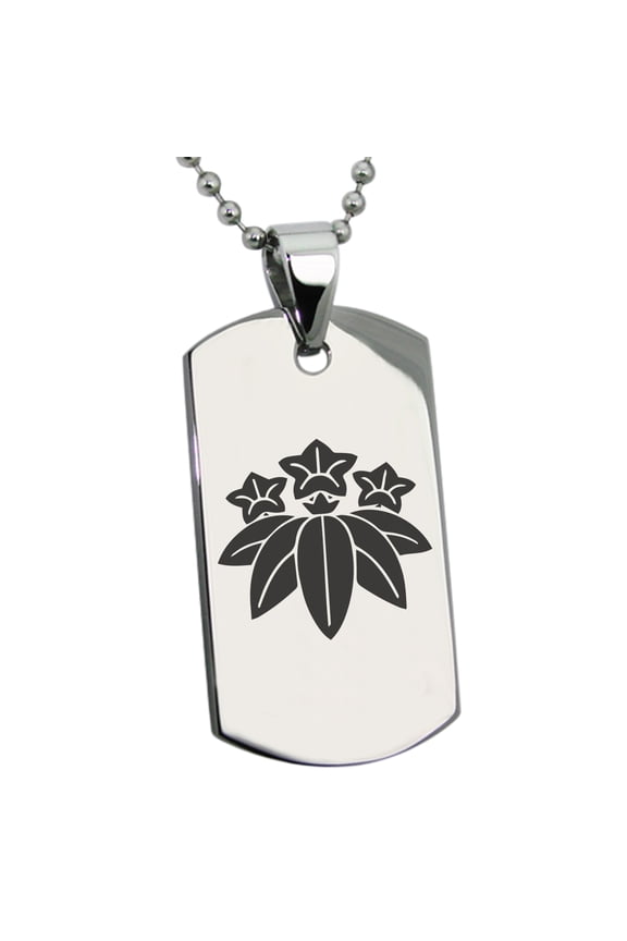 Stainless Steel Minamoto Samurai Crest Engraved Dog Tag Pendant Necklace