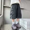thumbnail image 3 of Lullu Boys Cargo Denim Shorts Elastic Waist Knee-Length Jean Shorts, Sizes 4-14, 3 of 3