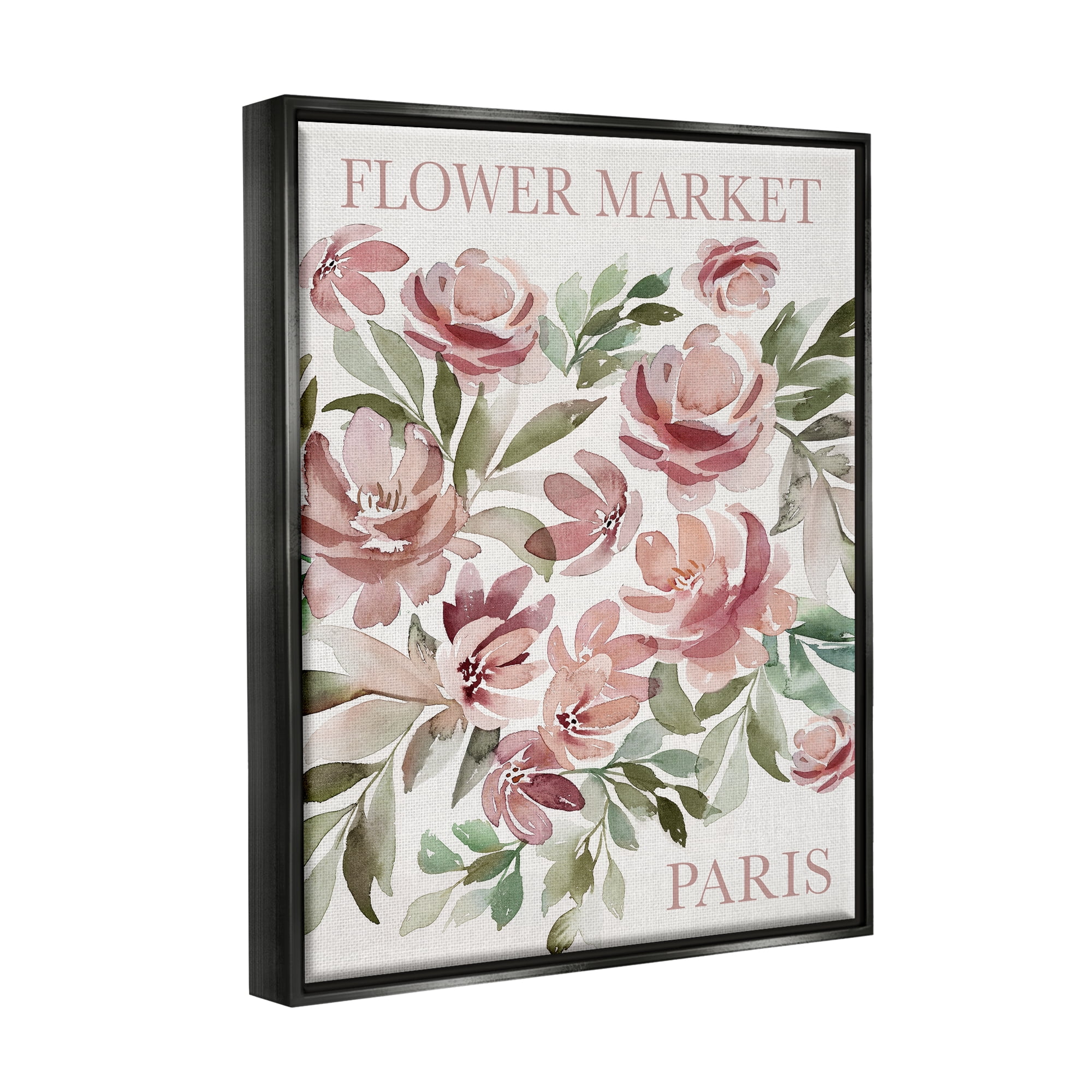 Stupell Industries Paris Flower Market Botanical & Floral Painting Black Floater Framed Canvas Art Print Wall Art, 17 x 21