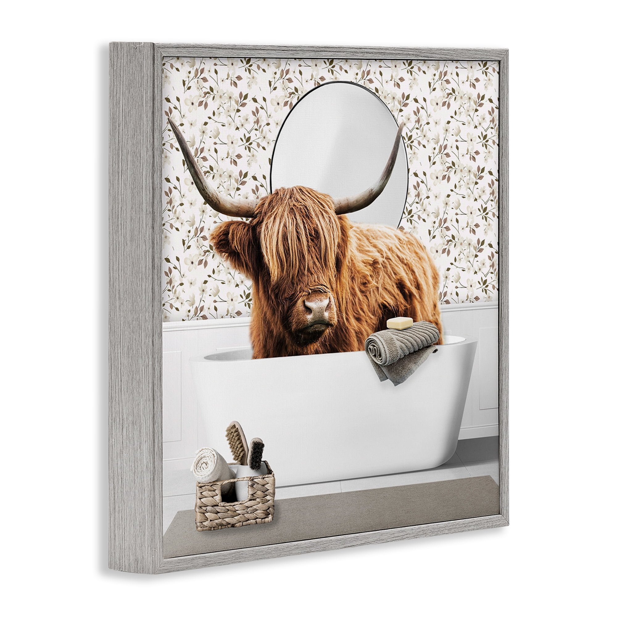 Stupell Industries Boho Cattle Bath Time Gray Framed Giclee Art, design by CAD Designs