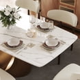 thumbnail image 4 of POVISON 71" Modern Dining Table for 4-6, Rectangular White Glossy Sintered Stone Dining Table with Bronze Carbon Steel Legs, 4 of 14