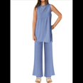 thumbnail image 3 of Conjunto de Dos Piezas para Mujer, Verano 2025, Camiseta Holgada Informal con Pantalones Anchos, Chándal A Juego. Azul XL, 3 of 7