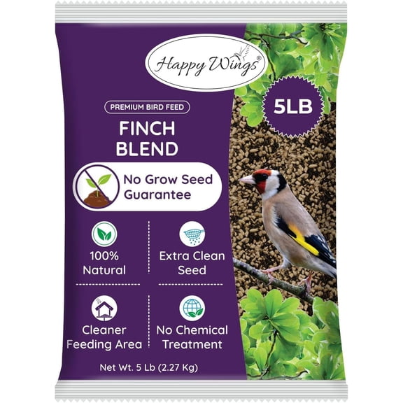 Happy Wings Finch Blend Bird Food, Mix of Sunflower Hearts/Kernels and Nyjer Seed, 5 Pounds | No Grow Seed | Bird Seed for Wild Birds