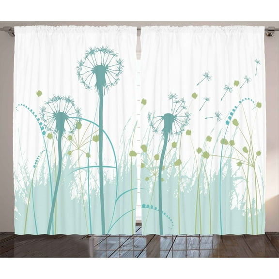 Ambesonne Spring Curtains 2 Panel Set, Floral Botany Blooms, 108" x 96", Almond Green Khaki