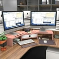thumbnail image 2 of Dual 3 Shelf Computer Riser with Drawer, Adjustable Length and Angle, Desktop 2 Monitor Stand Storage Organizer, 2 of 6