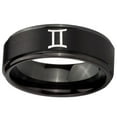 thumbnail image 2 of Tungsten Gemini Zodiac 8mm Brushed Black Polished Step Edges Men Ring, 2 of 2