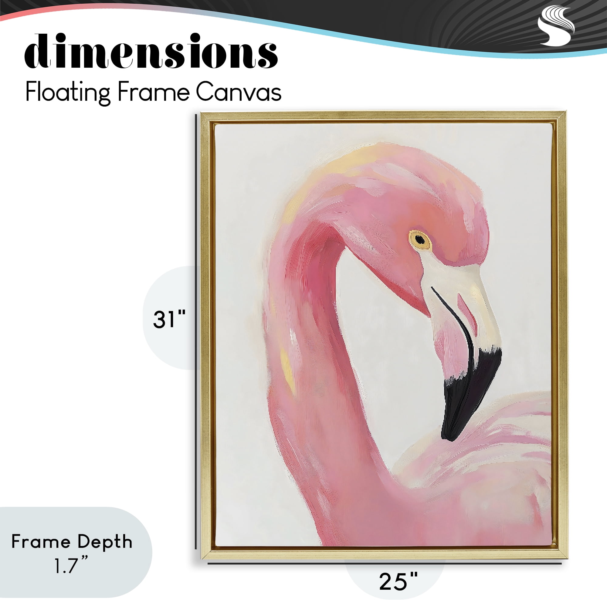 Stupell Industries Serene Pink Flamingo Portrait Gold Framed Floater Canvas Wall Art, design by The Prints Vibe