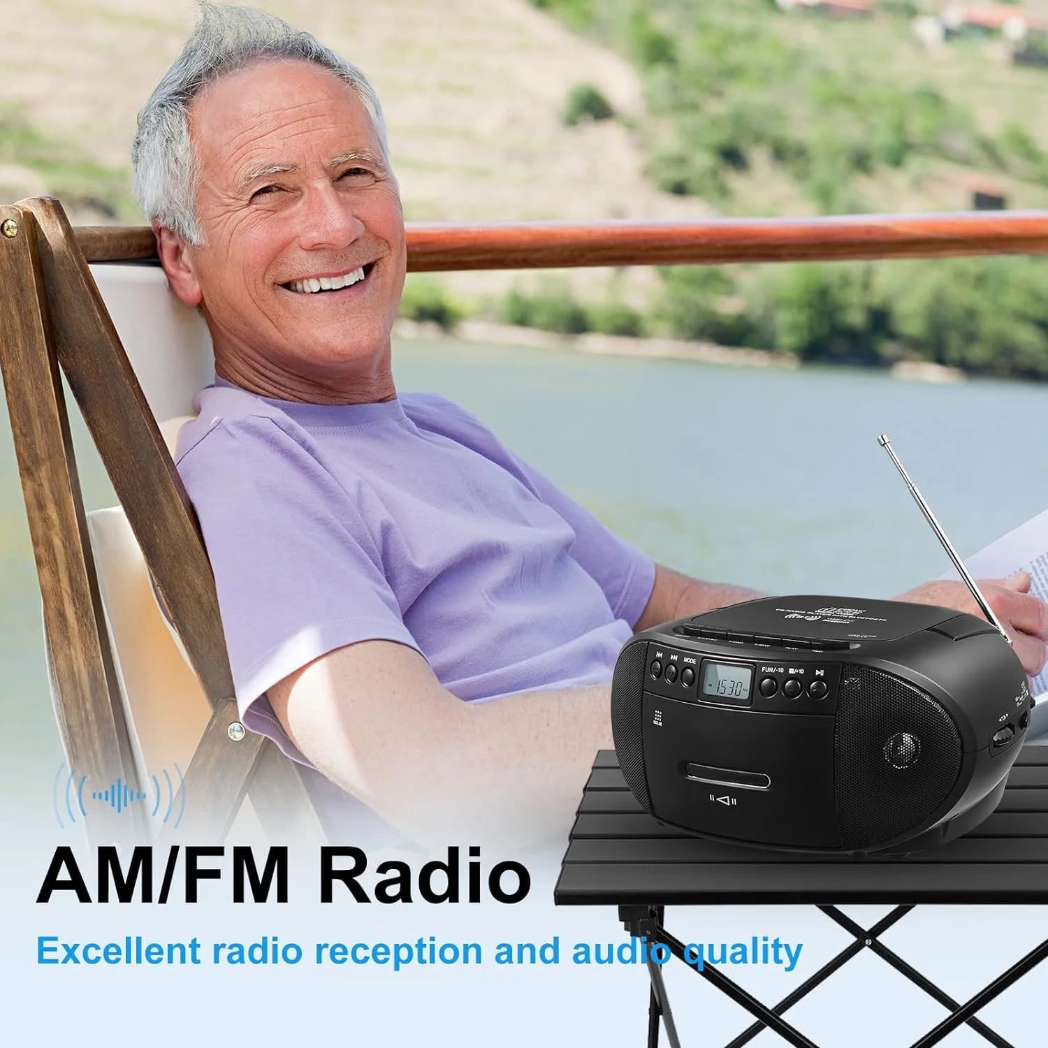 Amazup CD Player, CD Cassette Player Combo with Bluetooth, AM/FM Radio,Stereo Sound with Remote Control,AUX/USB Drive,Tape Recording,AC/DC Powered,Headphone Jack for Home,Senior,Child