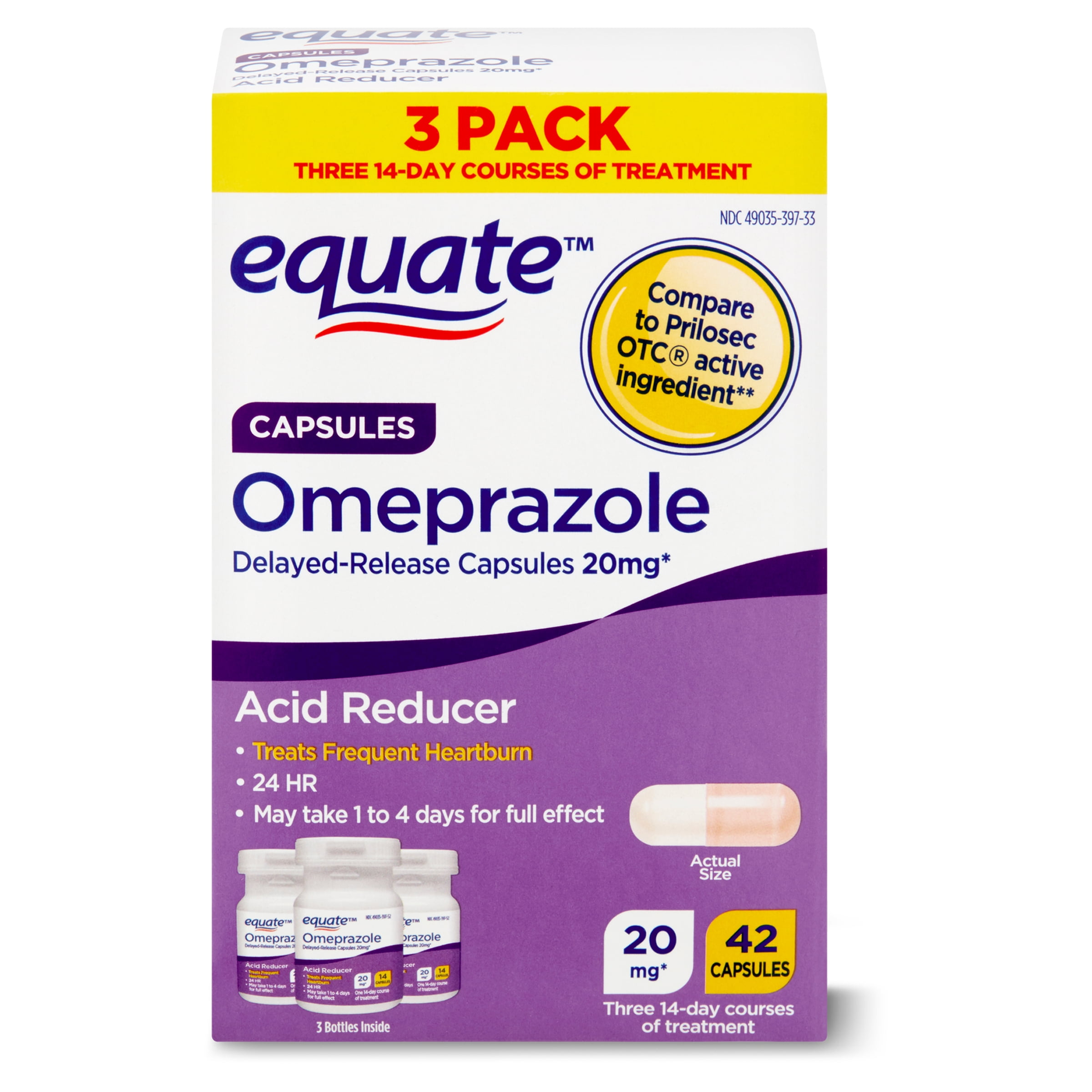 Equate Omeprazole Delayed-Release Capsules, 20 mg, 42 Count, 3 pack