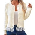 thumbnail image 2 of Amidoa Button up Women's Sweaters Cardigan White Long Sleeve Mesh Ruffle Cute Patchwork Cardigans for Women Trendy L, 2 of 7