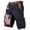 Navy, variant on Distressed Ripped American Flag Print Cargo Shorts with Multiple Pockets and Brown Woven Belt, Durable Cotton Blend for Outdoor Work or Casual Wear Army Green L