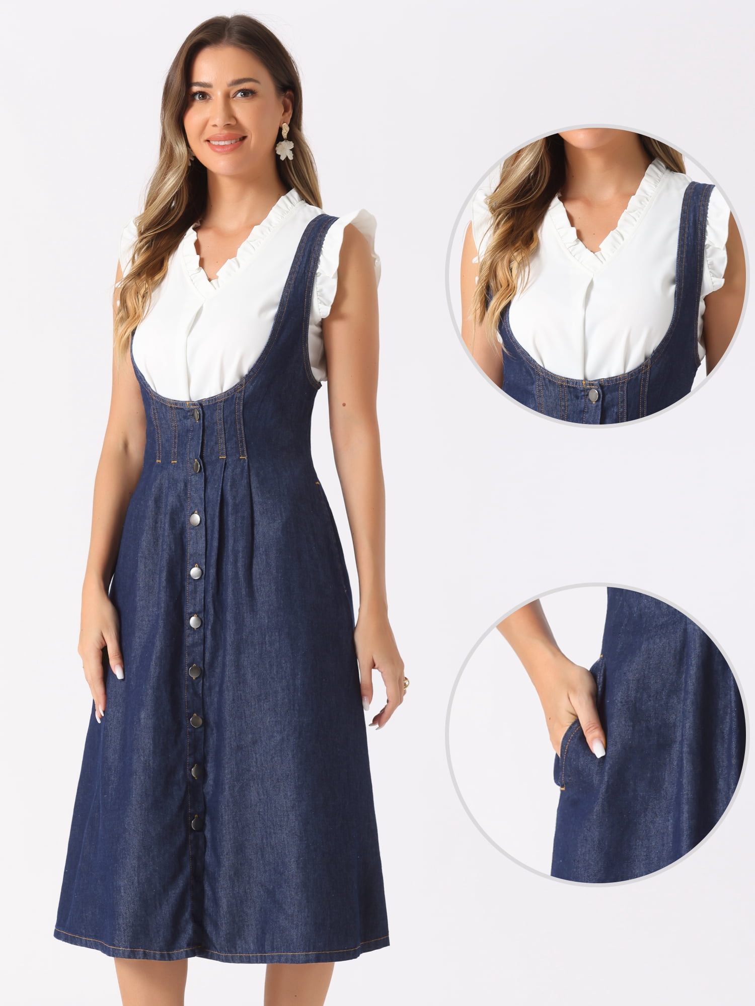 DARING DIVA Sleeveless Button Denim Overall Dress XS Black Blue