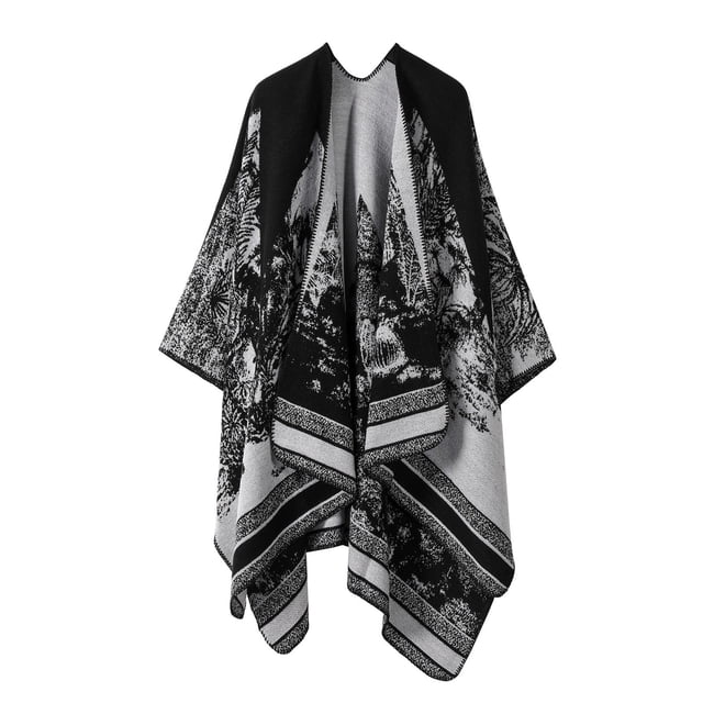 Aocisk Grande Cape Tricotée pour Femmes Chaude Automne Hiver Mode Châle Gris A