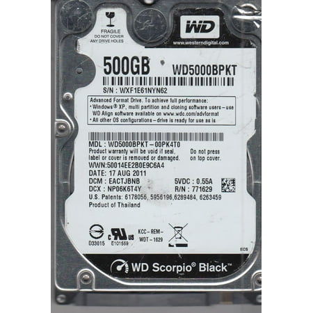 WD5000BPKT-00PK4T0, DCM EACTJBNB, Western Digital 500GB SATA 2.5 Hard Drive