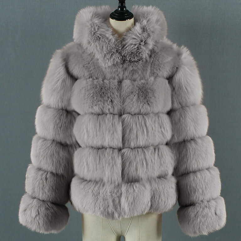 Symoid Womens Faux Fur Coats & Jackets- Ladies Warm Faux Fur Coat Jacket Winter Solid Hooded Outerwear Black S, Women's, Size: Small