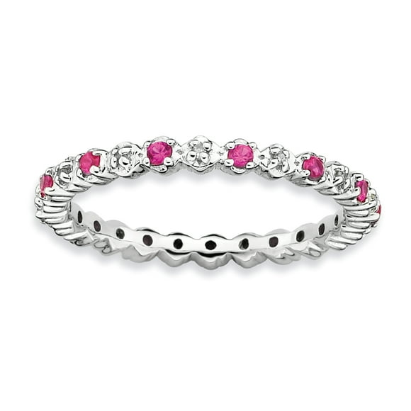 925 Sterling Silver Created Ruby Diamond Stackable Ring Birthstone July Gemstone