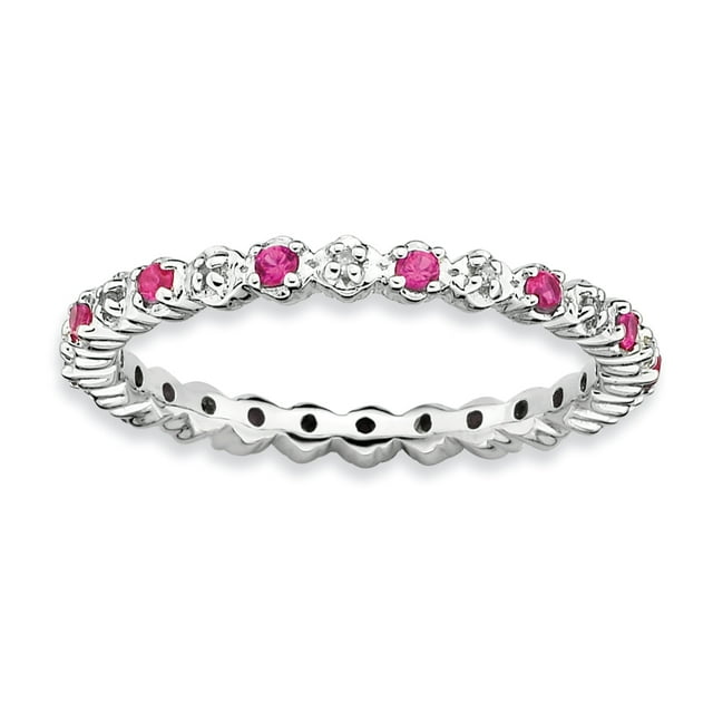 925 Sterling Silver Created Ruby Diamond Stackable Ring Birthstone July Gemstone