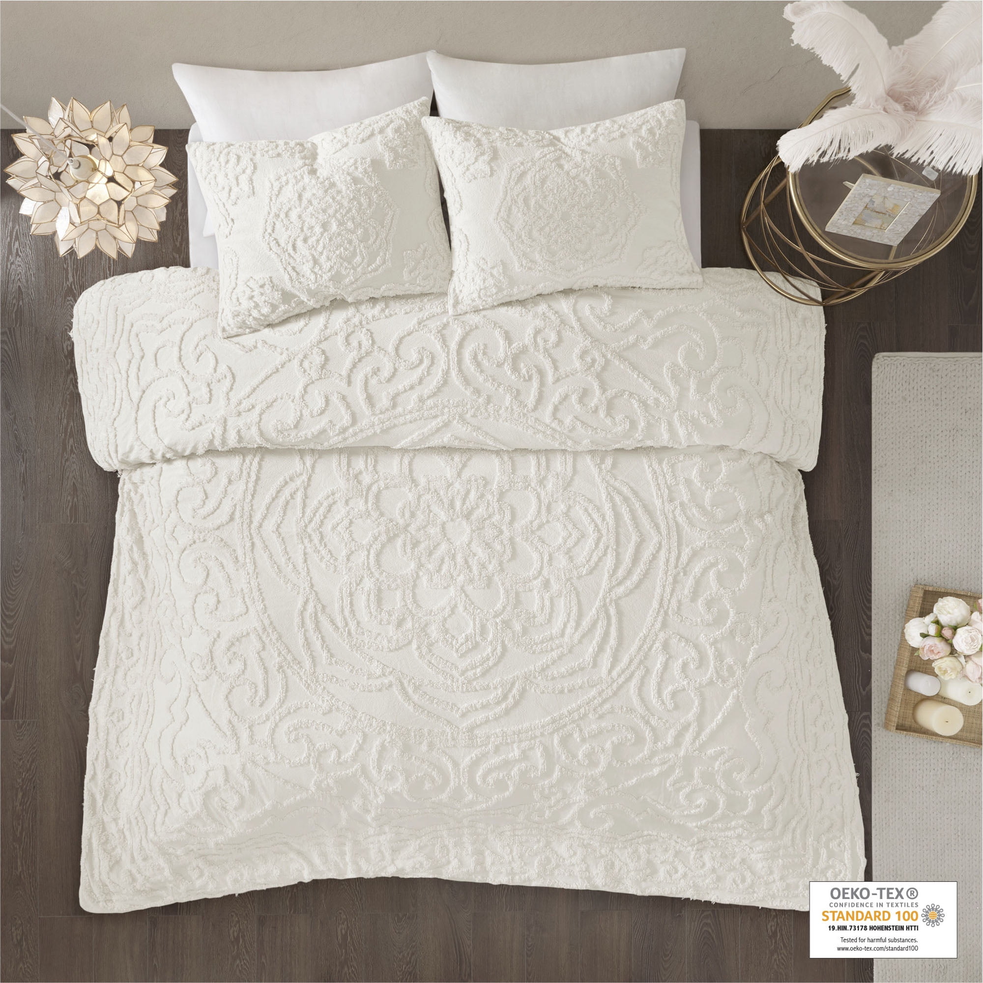 Home Essence Cecily 3 Piece Cotton Duvet Cover Bedding Set, Full/Queen, Ivory