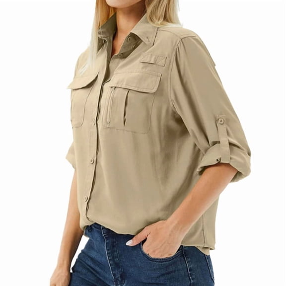 Women'S Long Sleeve Sun Protection Shirts Fishing Hiking Mud Yellow L