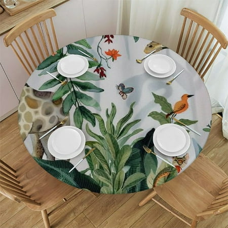 

Palnkart Zebra Giraffe Jungle Round Table Cover Stain Resistant Washable for Indoor Outdoor Kitchen Dining Wedding Parties 100% Polyester Fiber 42-46