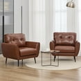 thumbnail image 5 of AODAILIHB Leather Arm Chair Set of 2, Retro Wood Leather Armchairs Accent Chair（Set）, Modern Lounge Reading Side Chair for Office Bedroom, Waiting Room Chair, Brown, 5 of 9